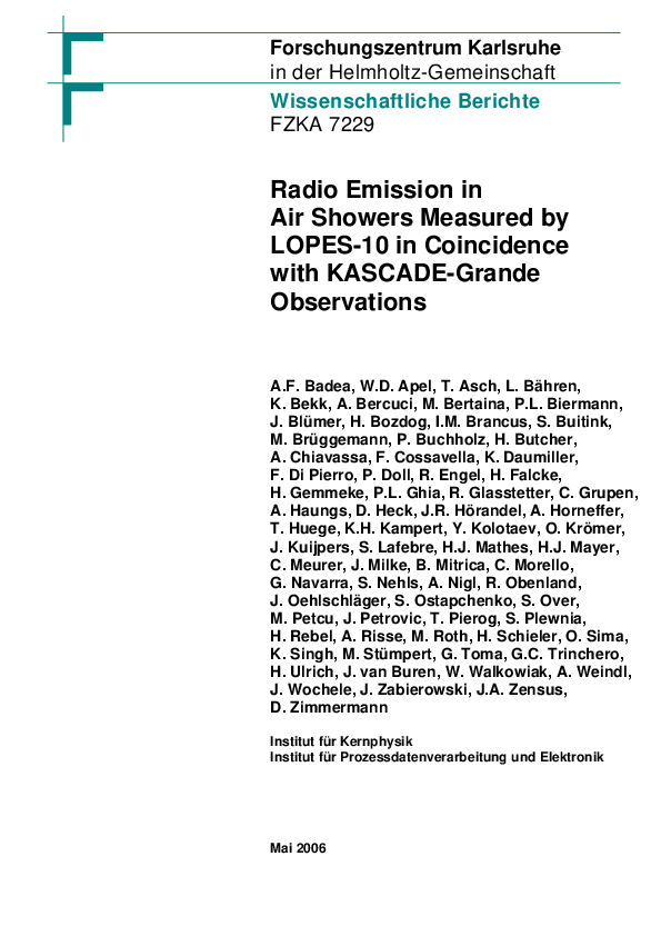 (PDF) Radio Emission in Air Showers Measured by LOPES10 in Coincidence with KASCADEGrande