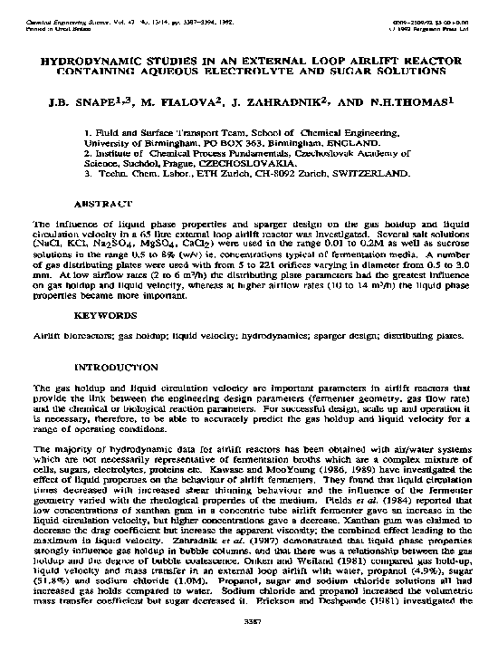 (PDF) Hydrodynamic studies in an external loop airlift reactor ...