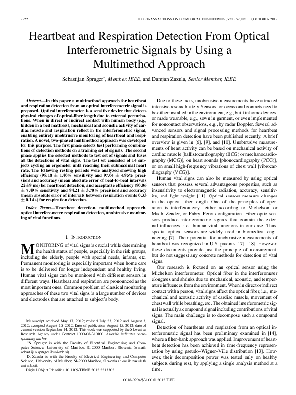 (PDF) Heartbeat and respiration detection from optical interferometric ...