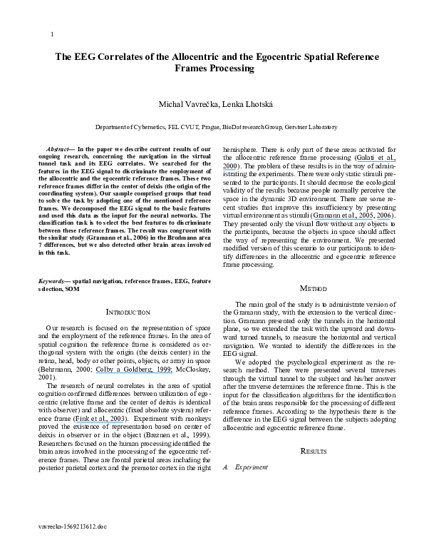 (PDF) The EEG Correlates of the Allocentric and the Egocentric Spatial ...