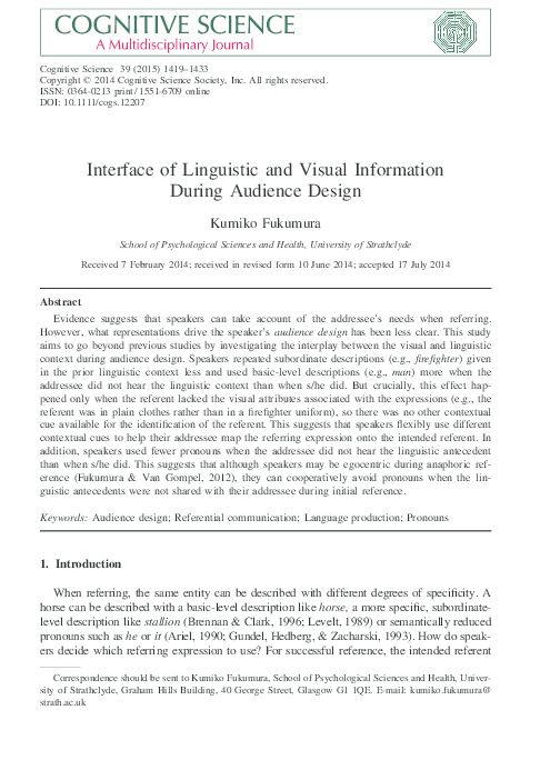 (PDF) Interface of Linguistic and Visual Information During Audience Design