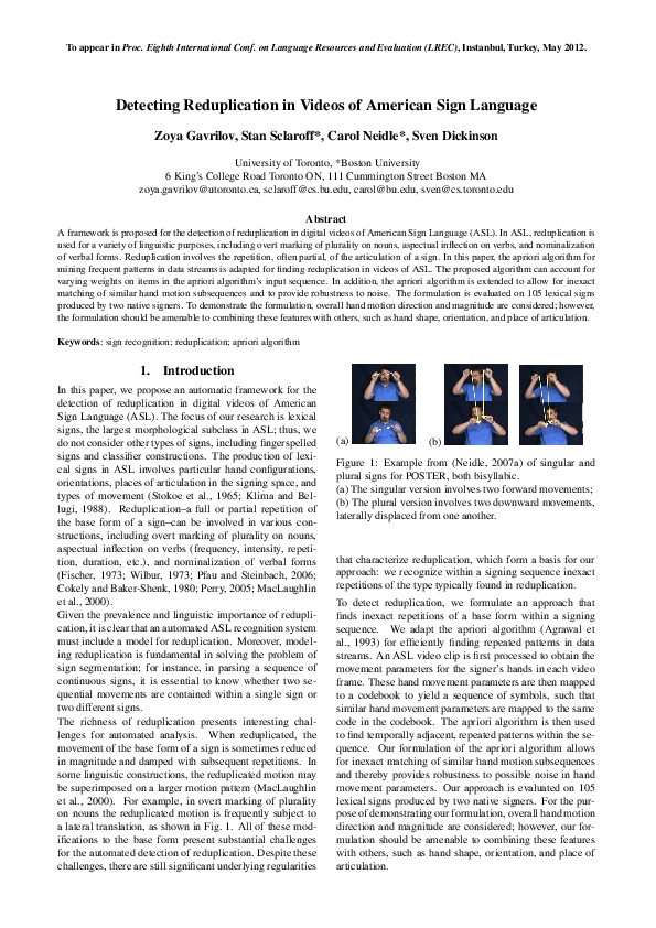 (PDF) Detecting reduplication in videos of American Sign Language