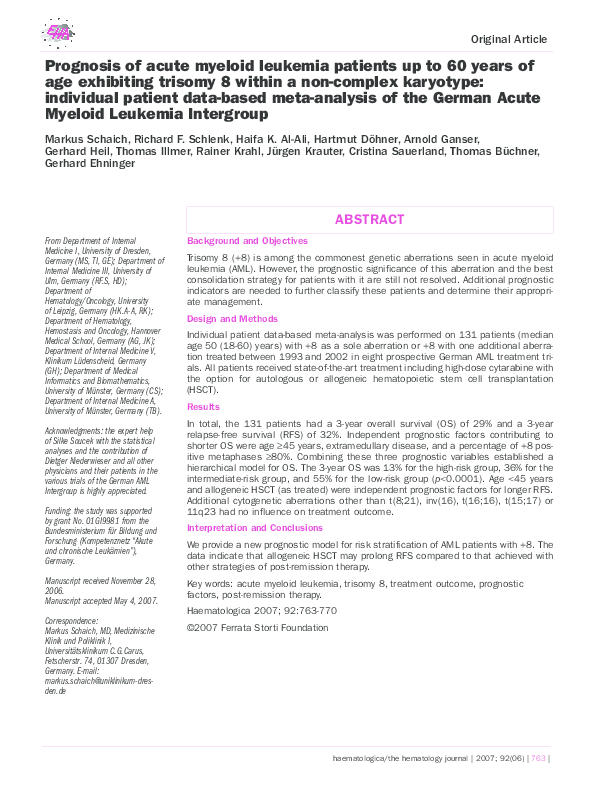 (PDF) Prognosis of acute myeloid leukemia patients up to 60 years of ...