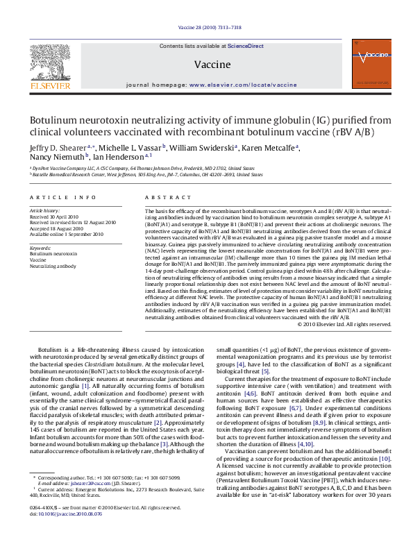 (PDF) Botulinum neurotoxin neutralizing activity of immune globulin (IG ...