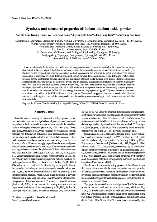(PDF) Synthesis and structural properties of lithium titanium oxide ...