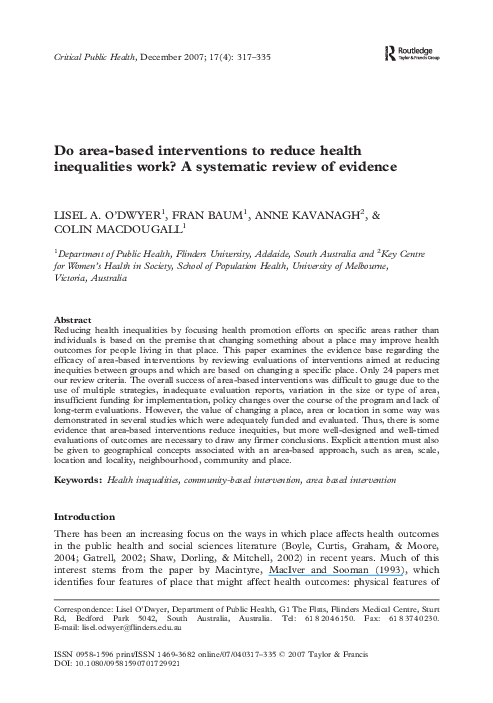 (PDF) Do area-based interventions to reduce health inequalities work? A ...