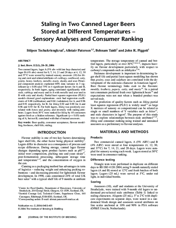 (PDF) Staling in Two Canned Lager Beers Stored at Different