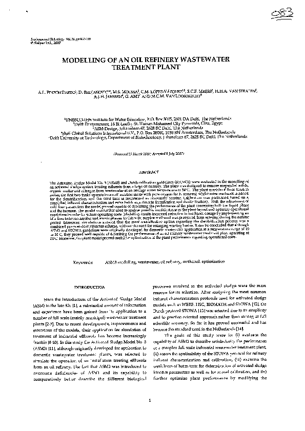 (PDF) Modelling of an Oil Refinery Wastewater Treatment Plant