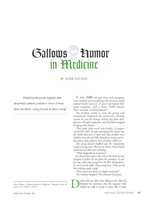 (PDF) Gallows Humor in Medicine Katie Watson Academia.edu