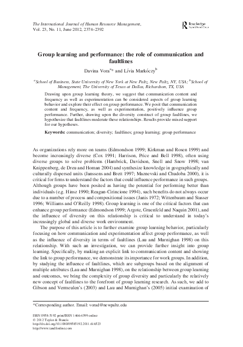 (PDF) Group learning and performance: the role of communication and ...