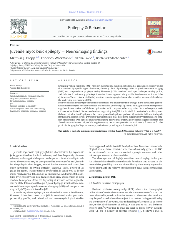 (PDF) Juvenile myoclonic epilepsy — Neuroimaging findings