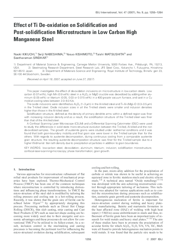 (PDF) Effect of Ti De-oxidation on Solidification and Post ...