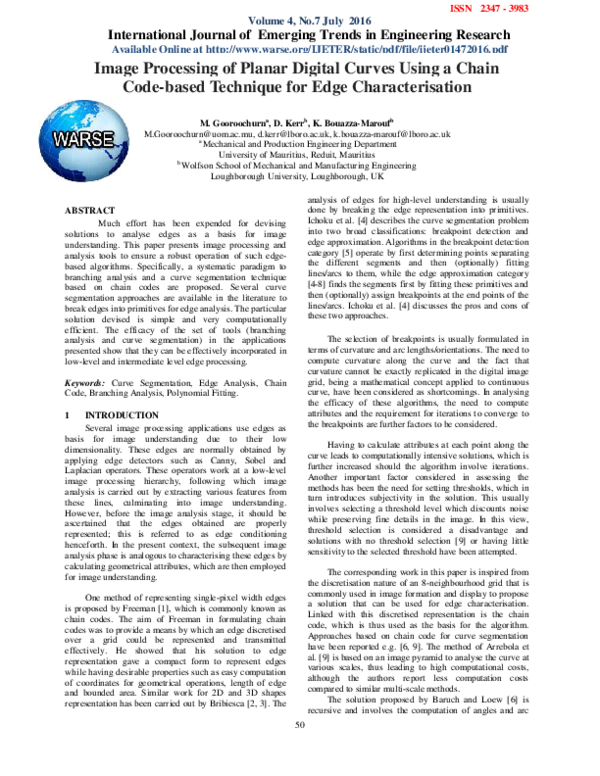(PDF) Image Processing of Planar Digital Curves Using a Chain Codebased Technique for Edge
