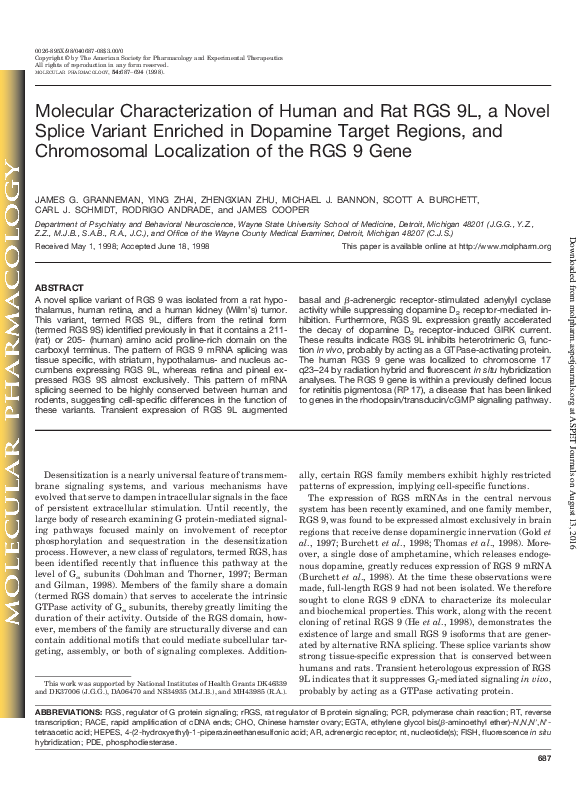 (PDF) Molecular Characterization of Human and Rat RGS 9L, a Novel ...