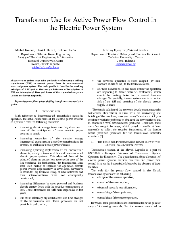  PDF Transformer Use For Active Power Flow Control In The Electric