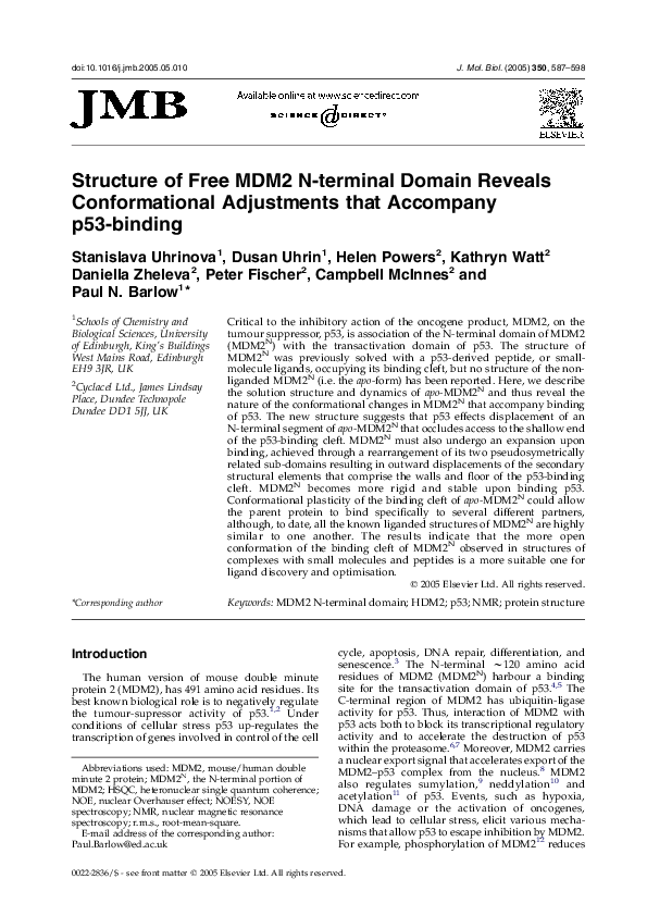(PDF) Structure of free MDM2 N-terminal domain reveals conformational ...