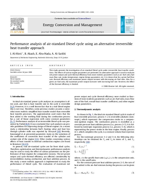 (PDF) Performance analysis of air-standard Diesel cycle using an ...