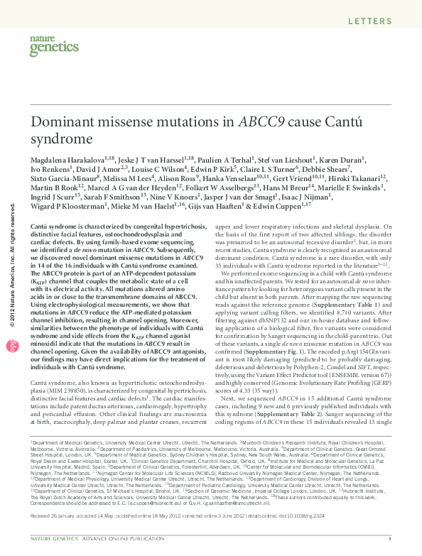 (PDF) Dominant missense mutations in ABCC9 cause Cantú syndrome