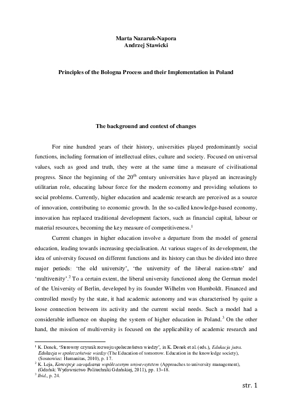 (PDF) Principles of the Bologna Process and their Implementation in