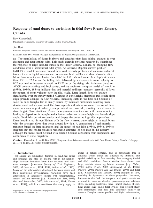 (PDF) Response of sand dunes to variations in tidal flow: Fraser ...