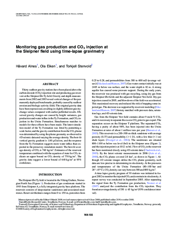 (PDF) Monitoring gas production and CO[sub 2] injection at the Sleipner ...