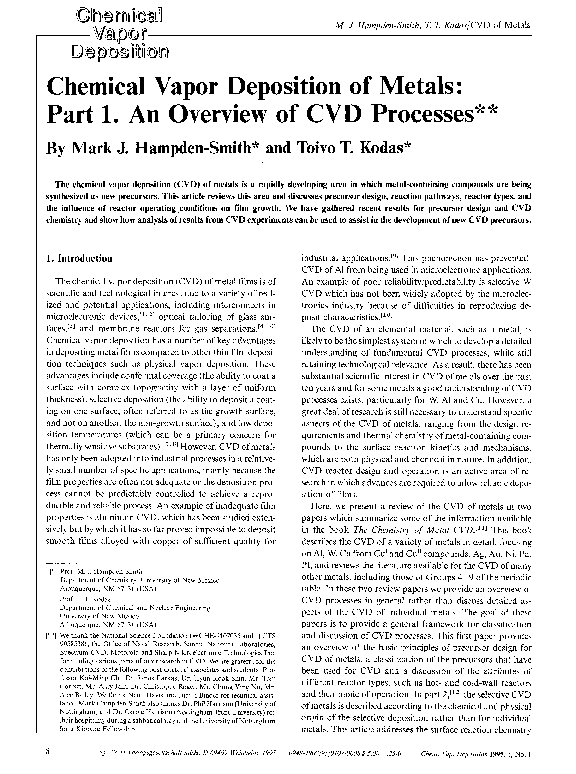 (PDF) Chemical vapor deposition of metals: Part 1. An overview of CVD ...