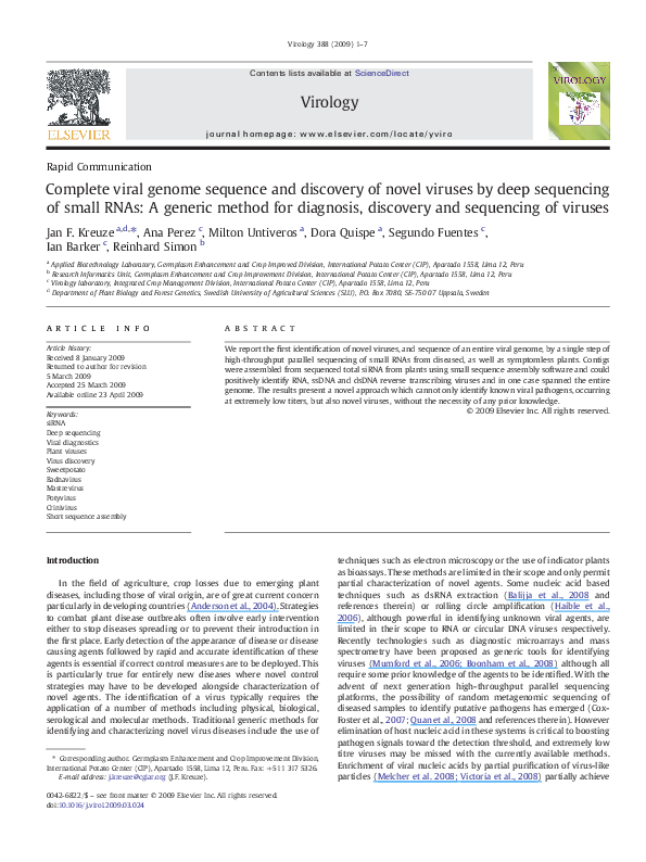 (PDF) Complete viral genome sequence and discovery of novel viruses by ...