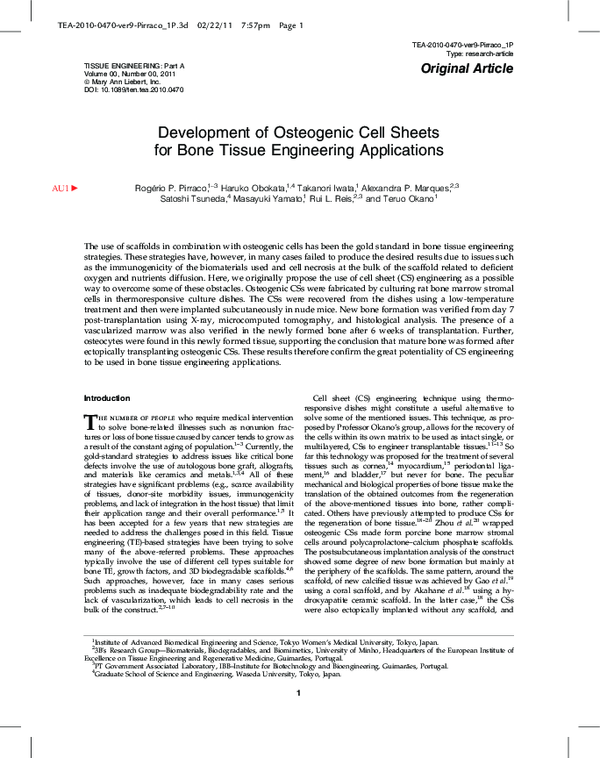 (PDF) Development of Osteogenic Cell Sheets for Bone Tissue Engineering ...