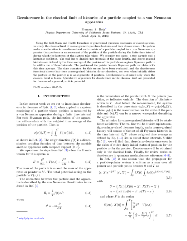 (PDF) Decoherence in the classical limit of histories of a particle ...
