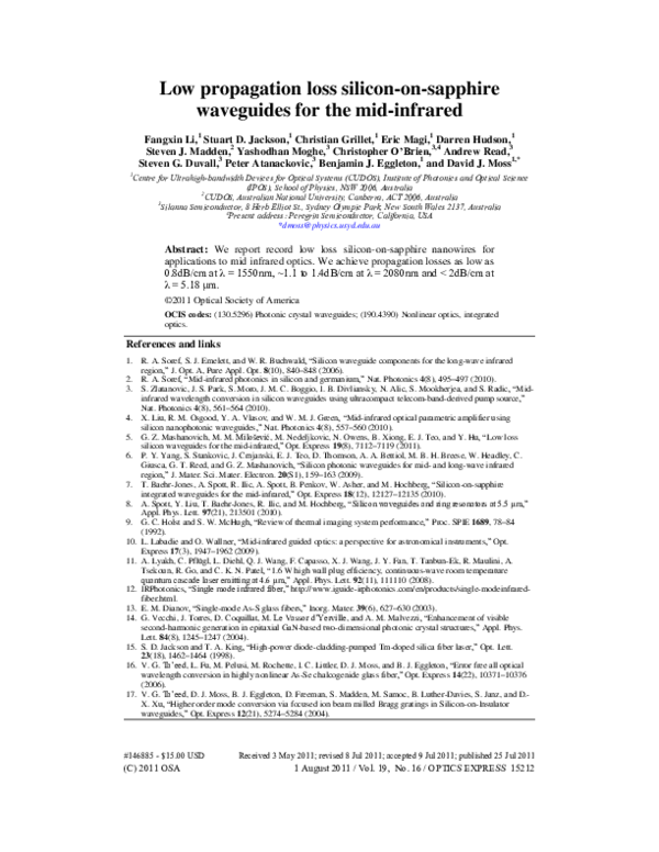 (PDF) Low propagation loss silicon-on-sapphire waveguides for the mid ...