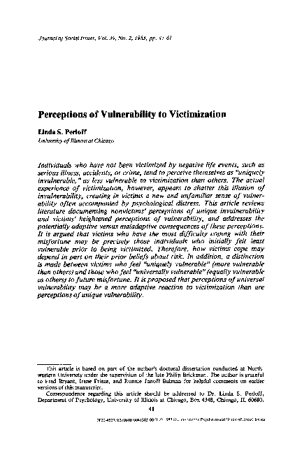 (PDF) Perceptions of Vulnerability to Victimization