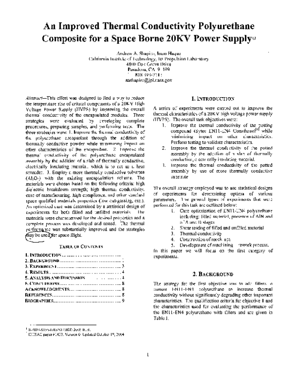 (PDF) An Improved Thermal Conductivity Polyurethane Composite for a ...