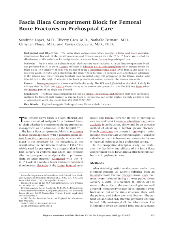 (PDF) Fascia iliaca compartment block for femoral bone fractures in ...