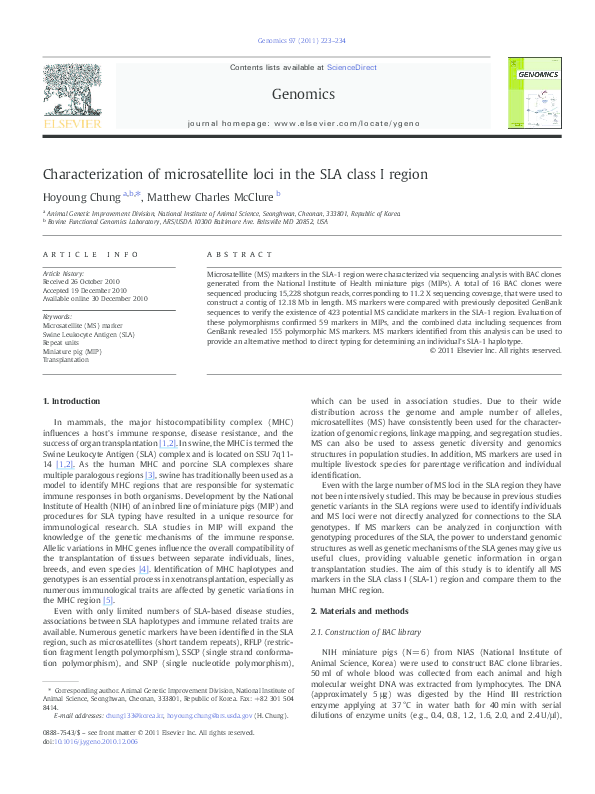 (PDF) Characterization of microsatellite loci in the SLA class I region