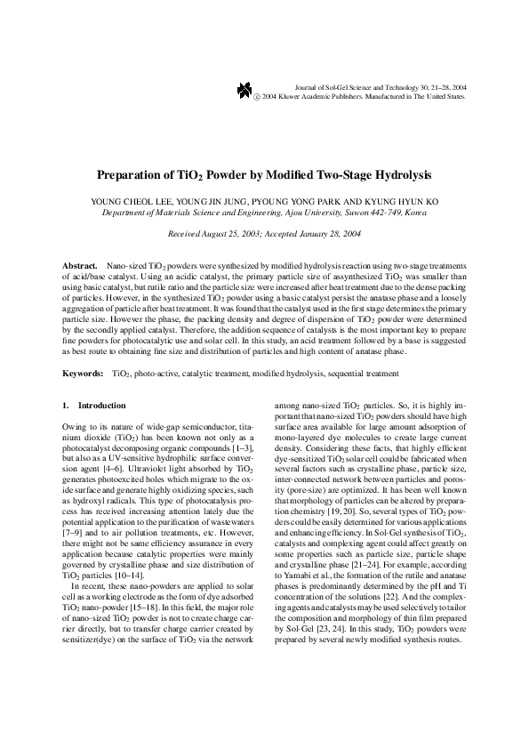 (PDF) Preparation of TiO 2 Powder by Modified Two-Stage Hydrolysis