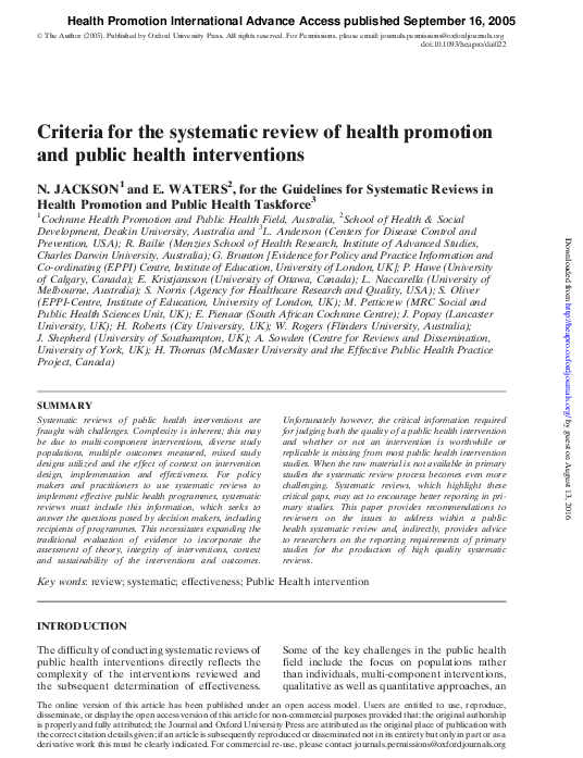 (PDF) Criteria for the systematic review of health promotion and public ...