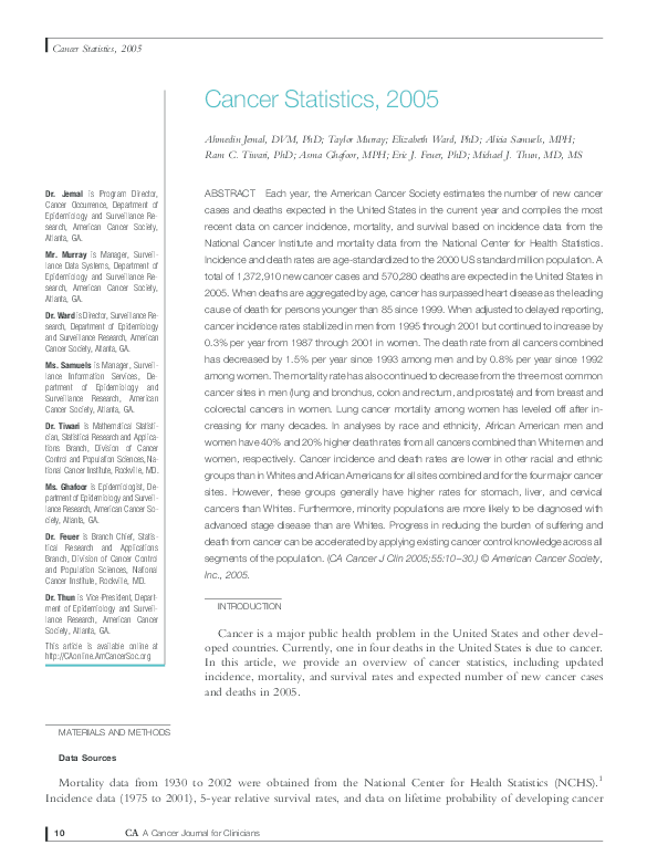 (PDF) Cancer Statistics, 2005