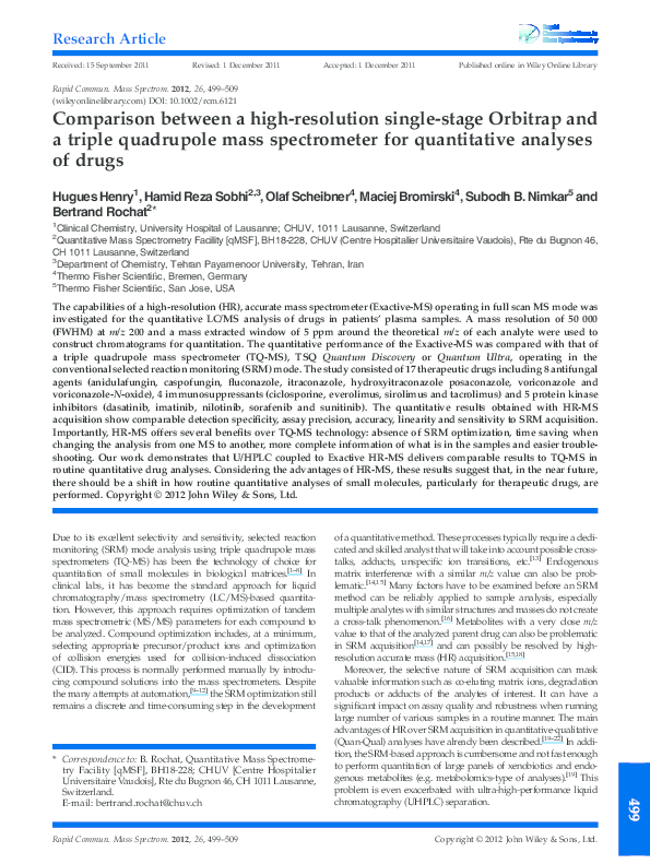 (PDF) Comparison between a high-resolution single-stage Orbitrap and a ...