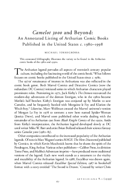 1999: “Camelot 3000 and Beyond: An Annotated Listing of Arthurian Comic Books Published in the United States c. 1980-1998”