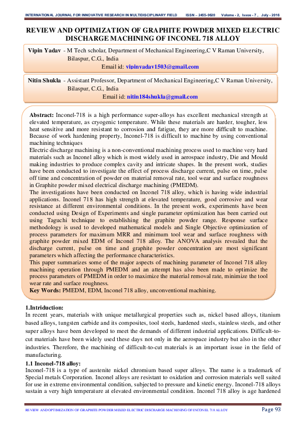 (PDF) REVIEW AND OPTIMIZATION OF GRAPHITE POWDER MIXED ELECTRIC ...