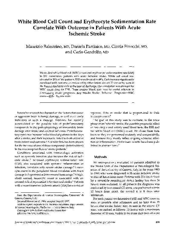 (PDF) White blood cell count and erythrocyte sedimentation rate ...