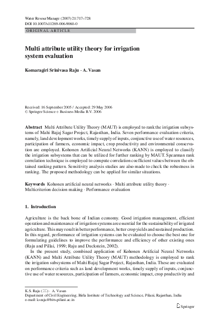 (PDF) Multi attribute utility theory for irrigation system evaluation