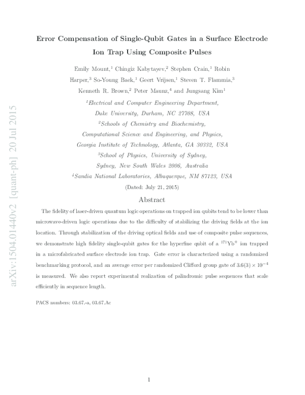 (PDF) Error Compensation of Single-Qubit Gates in a Surface Electrode ...