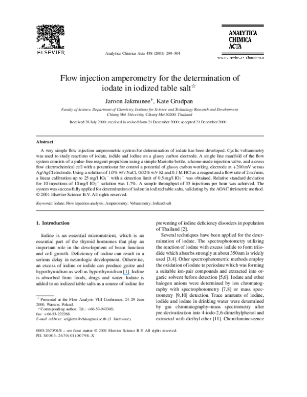 (PDF) Flow injection amperometry for the determination of iodate in ...