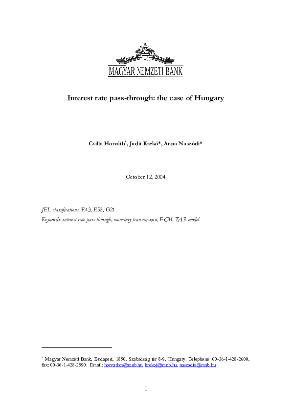 (PDF) Interest rate passthrough the case of Hungary Judit Kreko Academia.edu