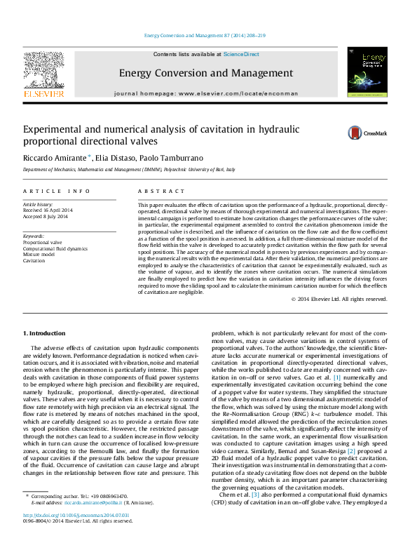 (PDF) Experimental and numerical analysis of cavitation in hydraulic ...