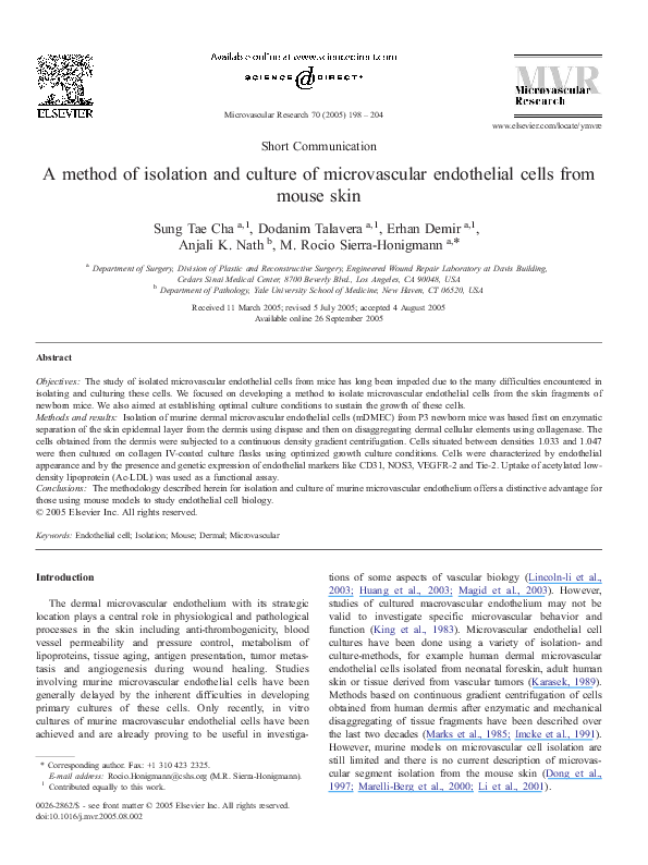 (PDF) A method of isolation and culture of microvascular endothelial ...