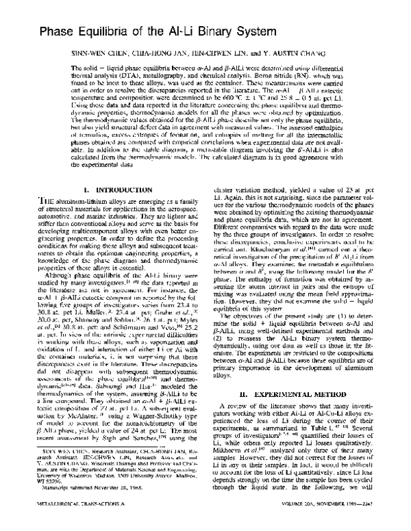 (PDF) Phase equilibria of the Al-Li binary system