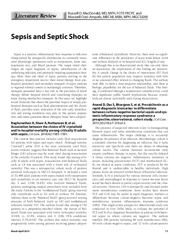 (PDF) Sepsis and septic shock