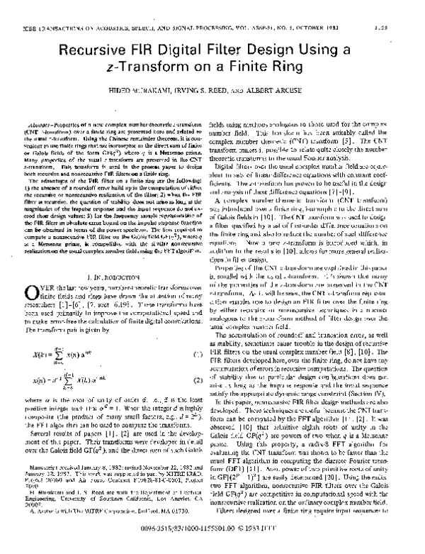 (PDF) Recursive FIR digital filter design using a -transform on a ...